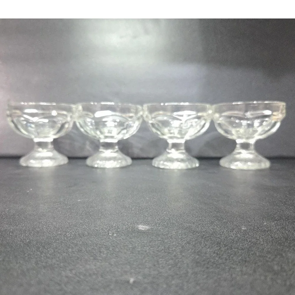 Dominion‎ Clear Sherbet Glasses, Set of 4, Vintage Textured Base Dessert Cups